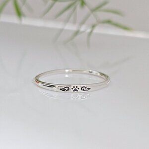 Sterling Silver Paw Angel Wings Ring, Beloved Pet, Pet Lover Ring